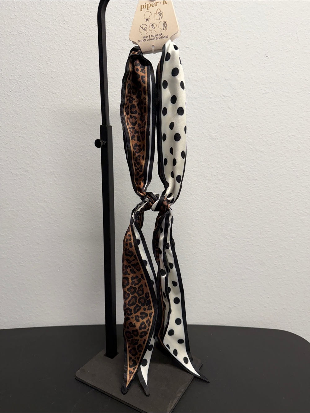 Piper K | Leopard Print & Polkadot Double Sided Scarf Set